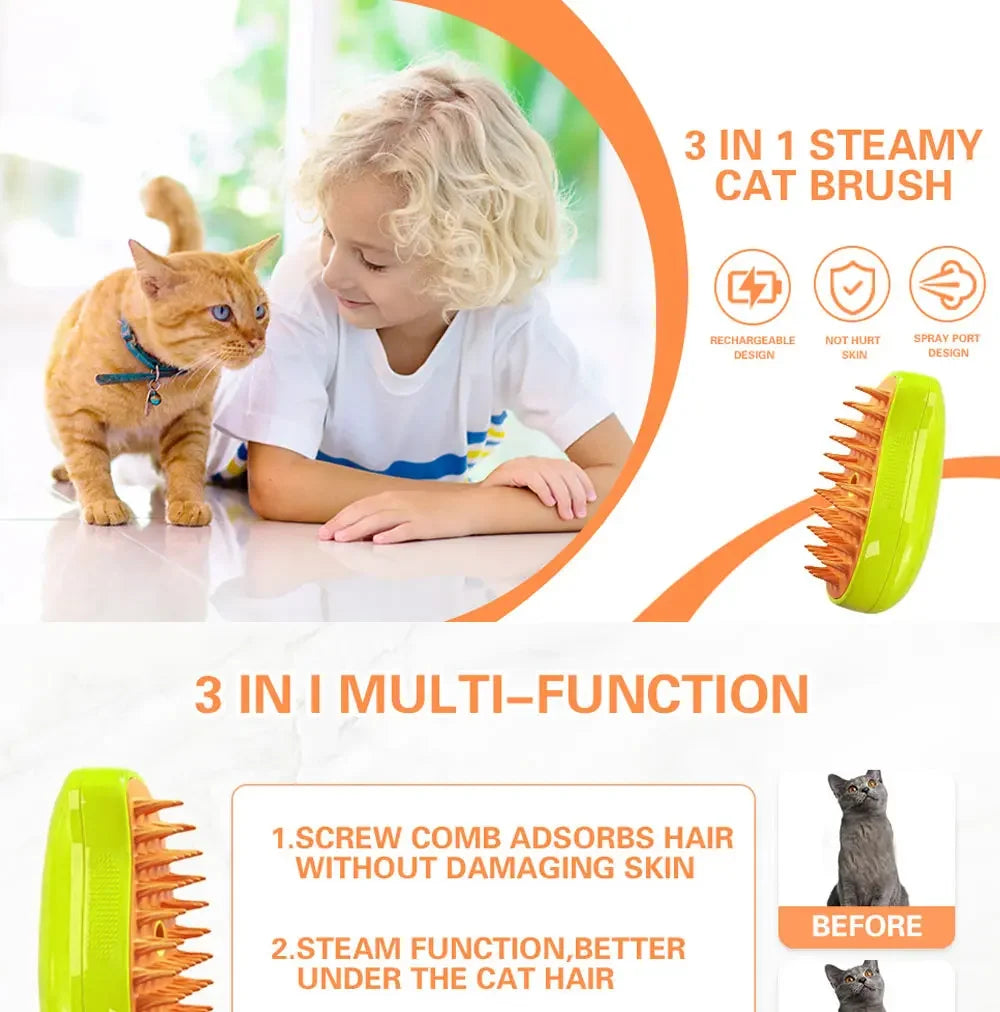3-in-1 Pet Mist Grooming Brush – De-Shedding, Detangling & Massage for Dogs & Cats