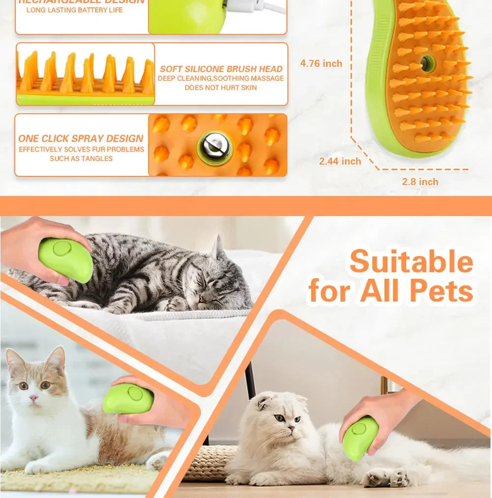 3-in-1 Pet Mist Grooming Brush – De-Shedding, Detangling & Massage for Dogs & Cats