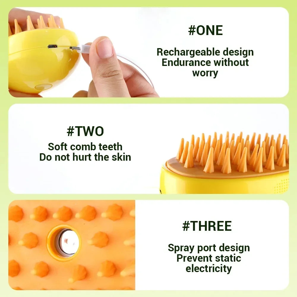 3-in-1 Pet Mist Grooming Brush – De-Shedding, Detangling & Massage for Dogs & Cats