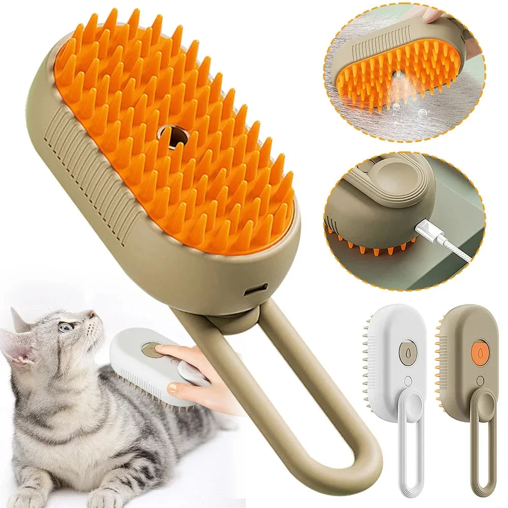 PawEase™ 3-in-1 Steam Pet Grooming Brush – Deshedding, Mist Spray & Massage Comb for Cats & Dogs